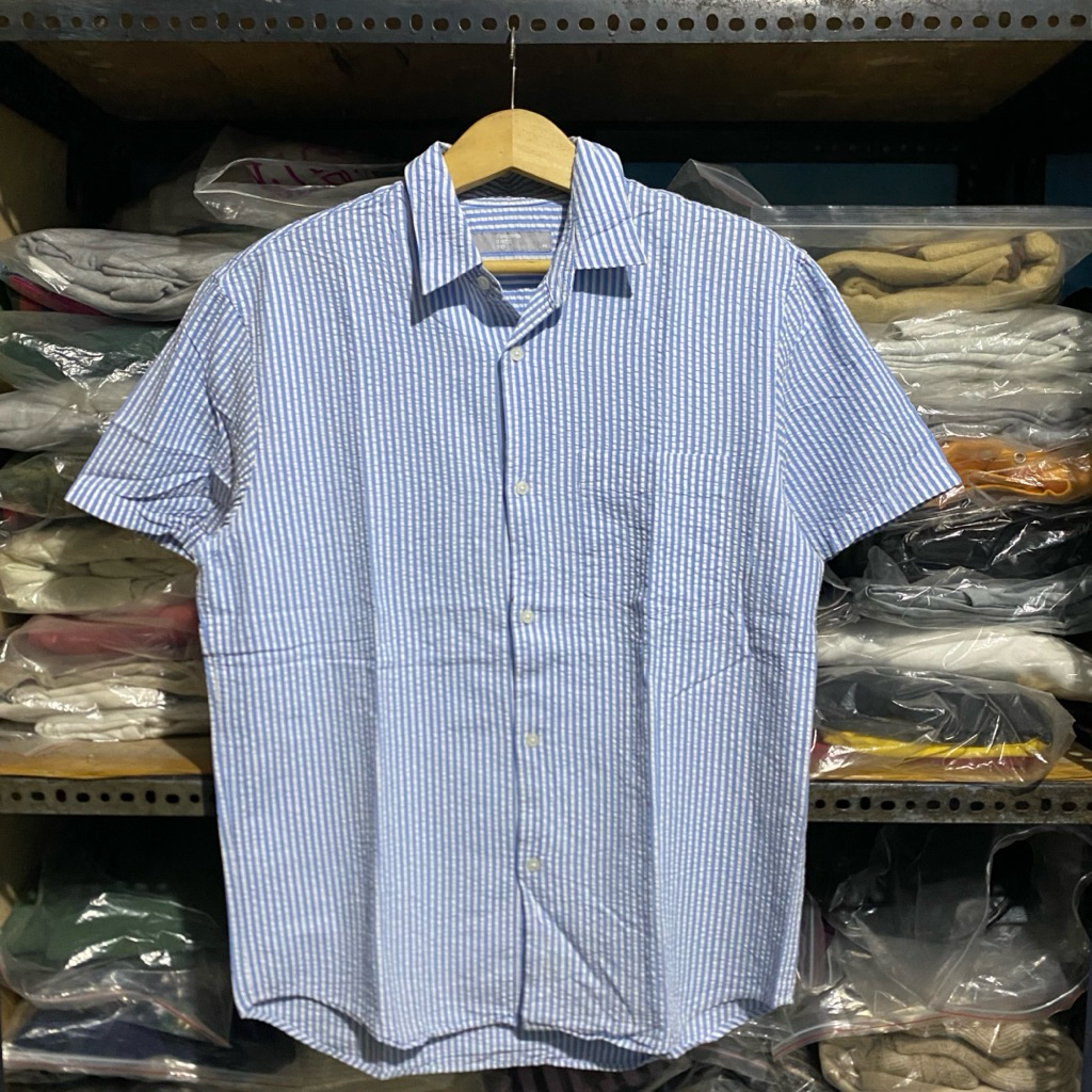 8 Seconds Kr Seersucker S/S Shirt Biru Size M 72x56