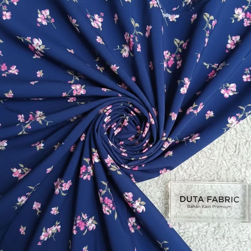 Kain Wolfis Motif Bunga Kecil Navy - Bahan Woolpeach Premium (Harga Per 0,5)APT