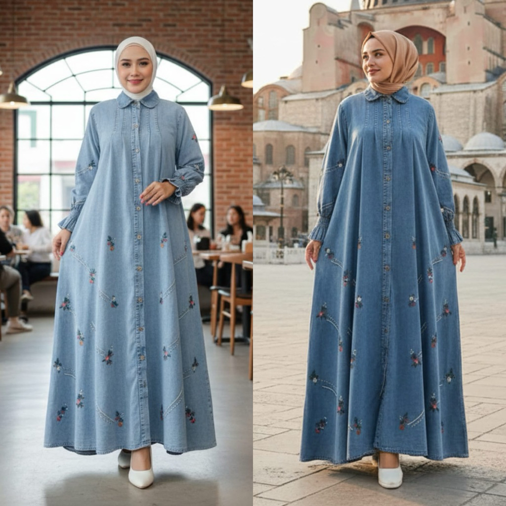 gamis jeans wash dres jeans wash