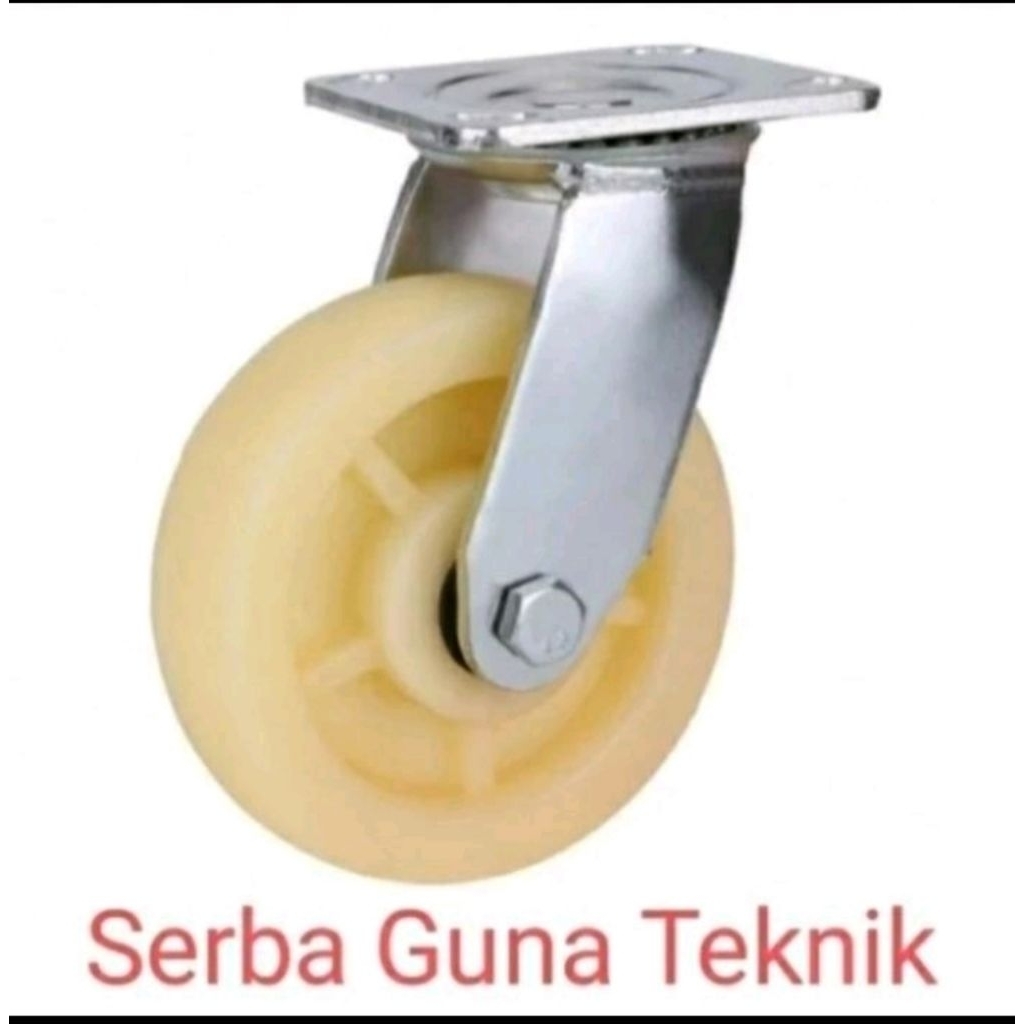 Roda Nylon 6" inch ( Plat Hidup Putar ) Heavy Duty Caster Wheel Troley