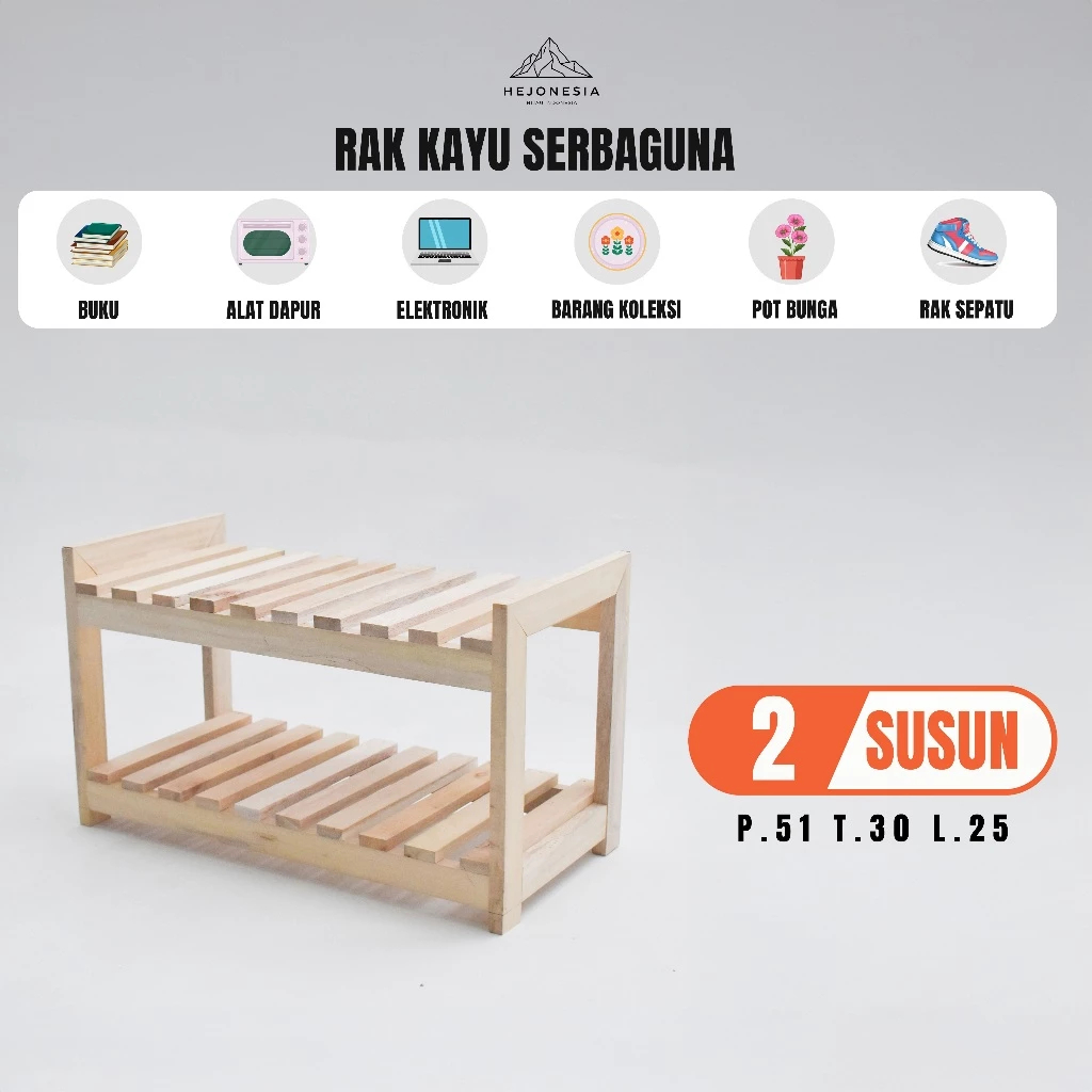 Rak Kayu Minimalis 2 Susun  Tingkat Multifungsi Minimalis Tahan Lama Untuk Dapur Ruang Tamu - Serbag