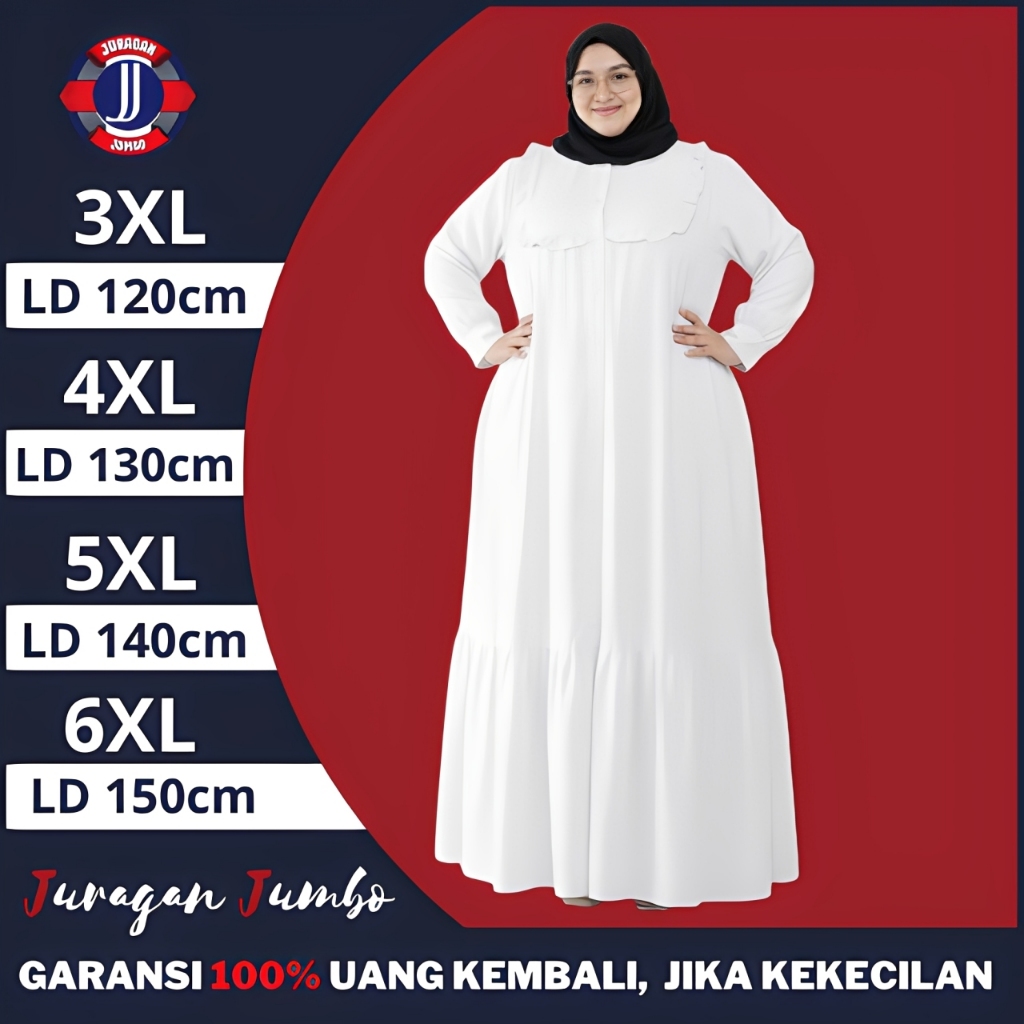 Gamis Jumbo LD 120 130 140 150 Lebaran Syari Terbaru Polos Crinkle Premium Abaya Putih Mewah