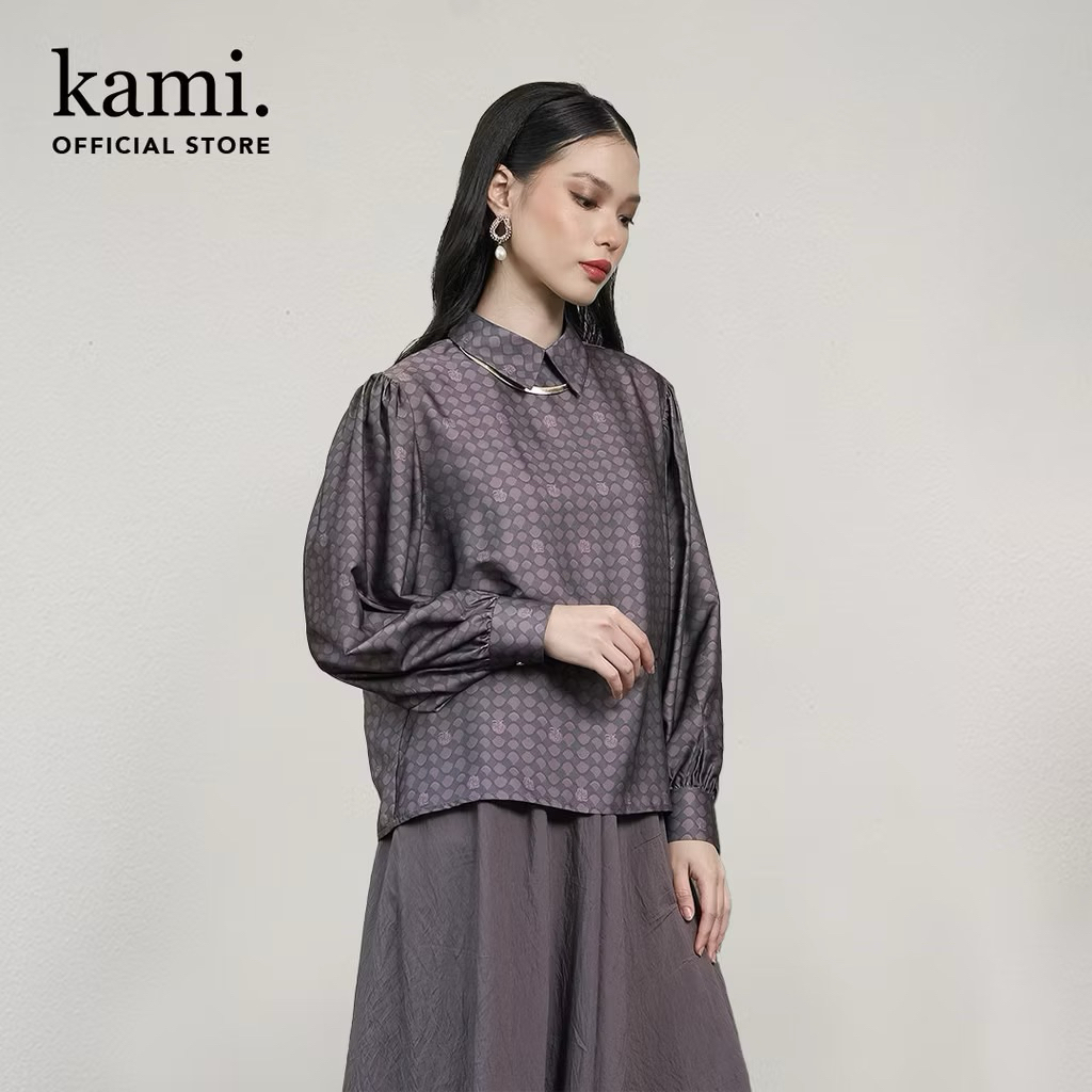 kami/kamidea Kami Nami Bishop Sleeve Top - Espresso Uk.L New - FULL MONOGRAM KAMI DI BAJU