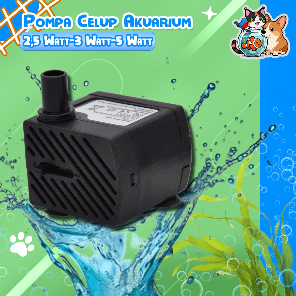 Pompa Air Aquarium Mini Celup 2.5W–5W Submersible Water Pump Aliran Kuat, Hemat Listrik