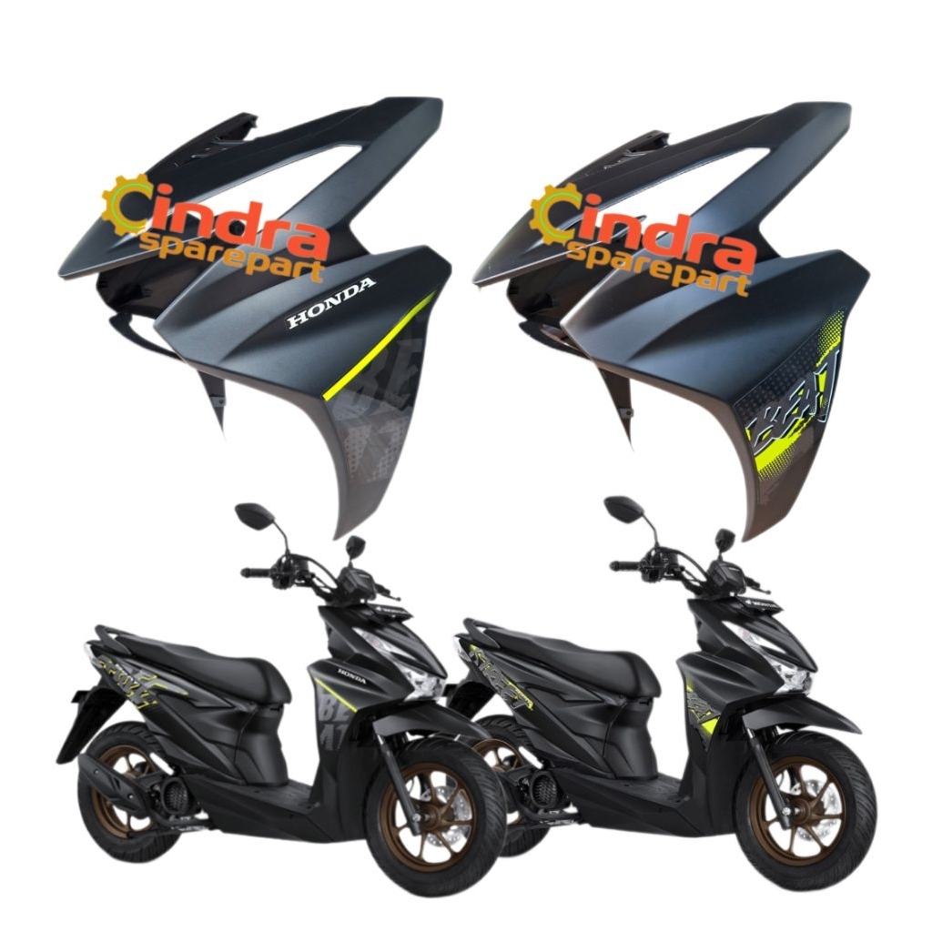 Cover Body Depan Honda Beat Street Gen 2 Tahun 2024 - 2025 Hitam Doff Bersetriping