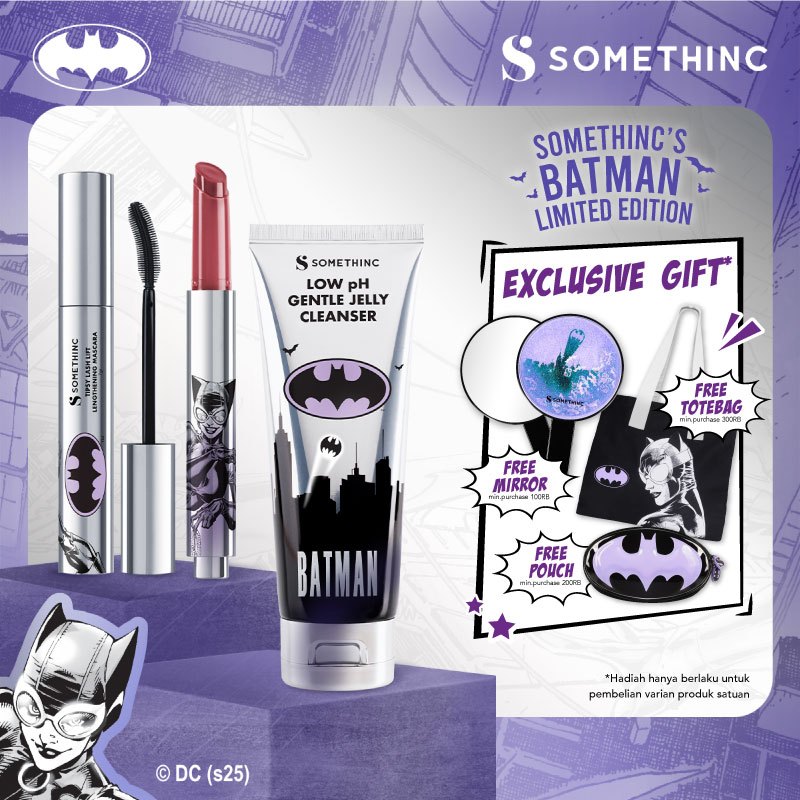 SOMETHINC Batman Series - Ceraplump Tinted Lip Balm, Low pH Gentle Jelly Cleanser, Tipsy Lashlift Ma