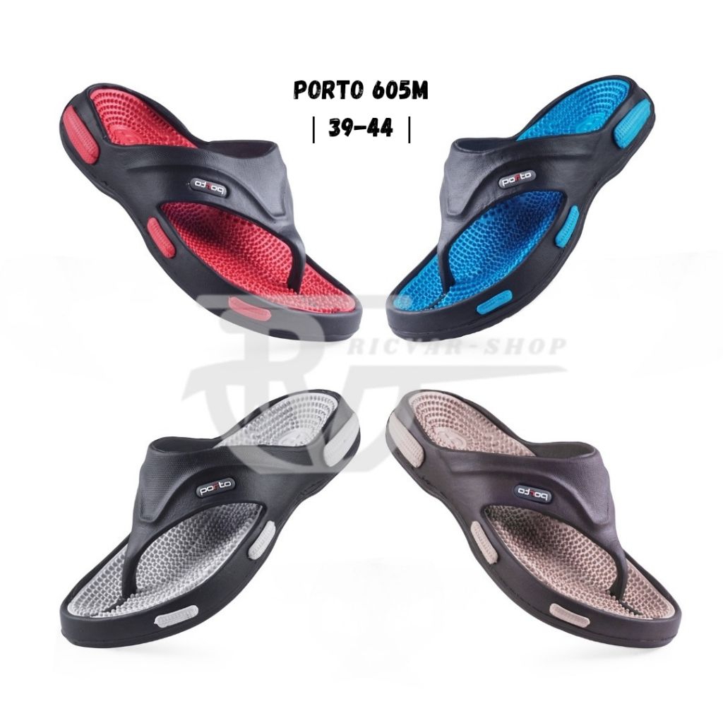 Sandal Jepit Pria Wanita PORTO 605M Karet Duri Untuk Refleksi Kaki Empuk Ringan Anti Slip Nyaman Uku