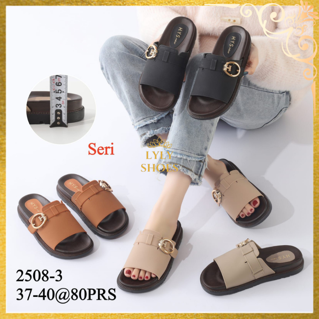 Sandal Karet Selop Wanita H.Y.S New Motif Strap Gesper 2508-3