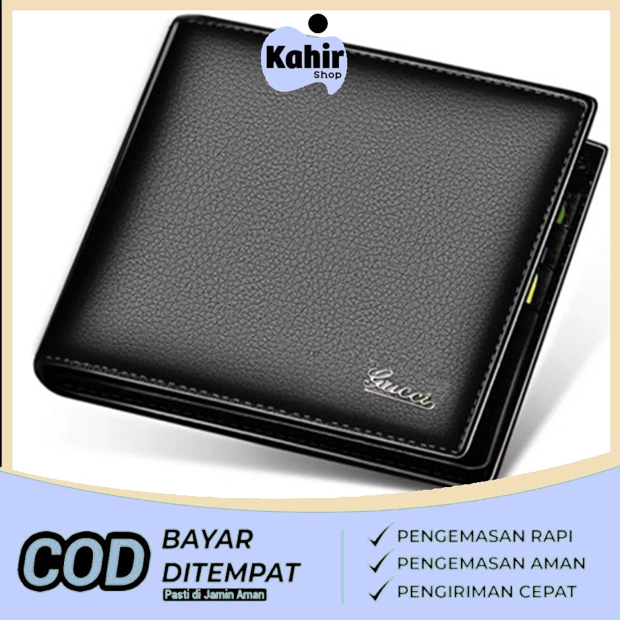 Dompet Pria Kulit Sintetis Gucci Dompet Lipat Polos Elegan Classic Wallet + Free Box