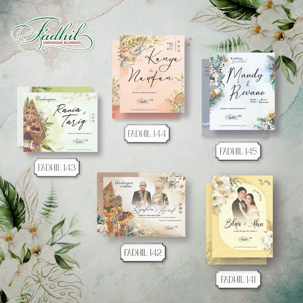 Blangko Undangan Syukuran Pernikahan Kosong Simpel Elegan - Seri FADHIL 141-145 Bahan Kertas BC Kual
