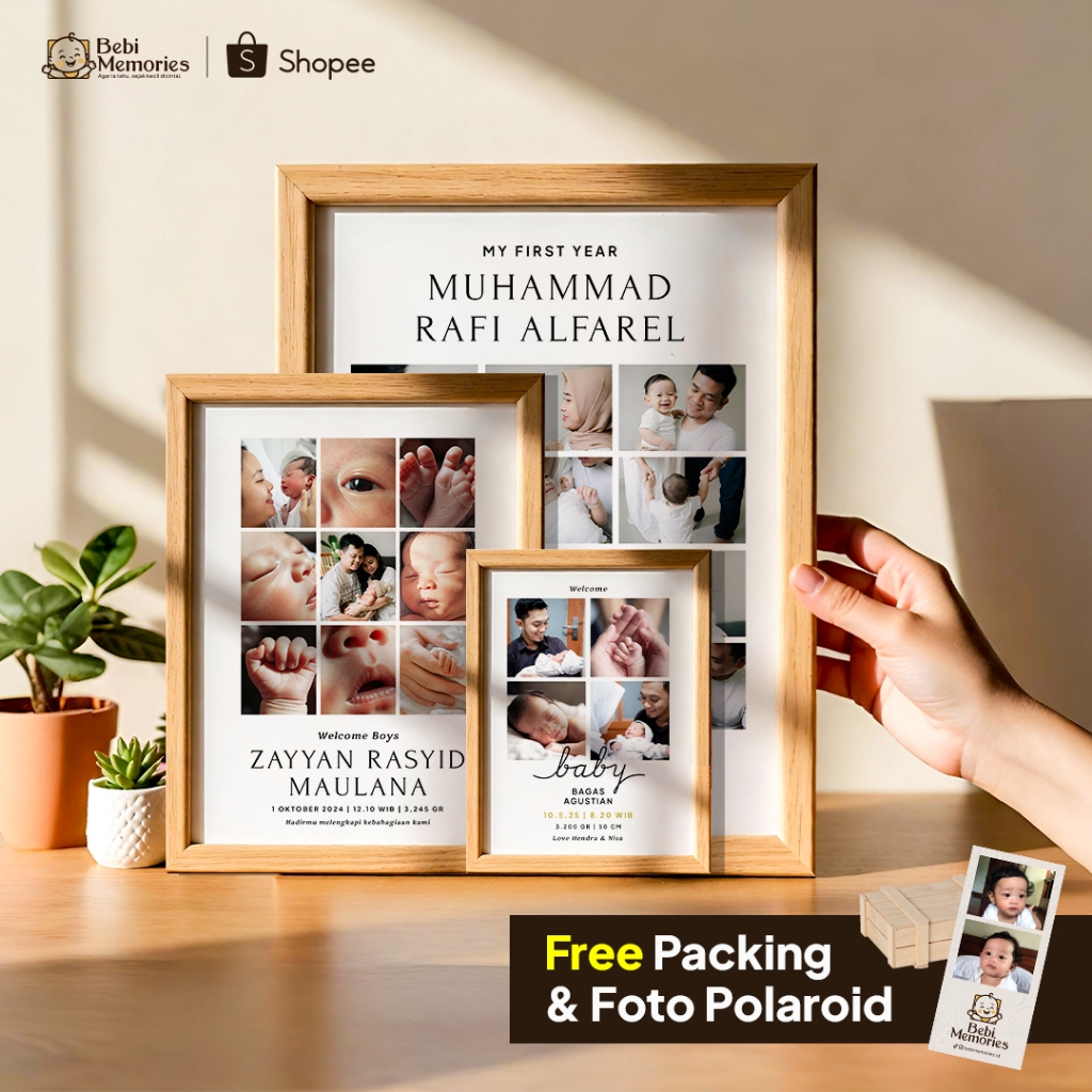 Frame 2d Foto Baby Newborn | Bingkai Foto Biodata Bayi Newborn | Hadiah Gift |