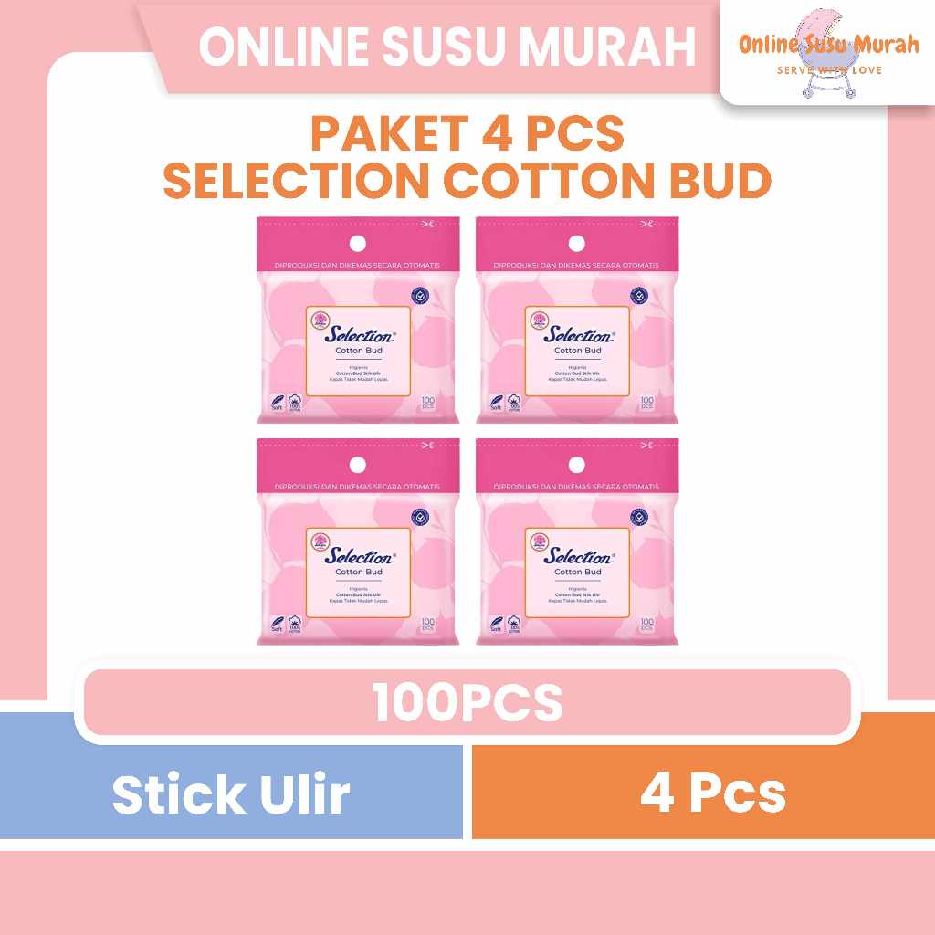 SELECTION CUTTON BUDS PAKET 4 PCS - KAPAS PEMBERSIH TELINGA 100 PCS PRLA
