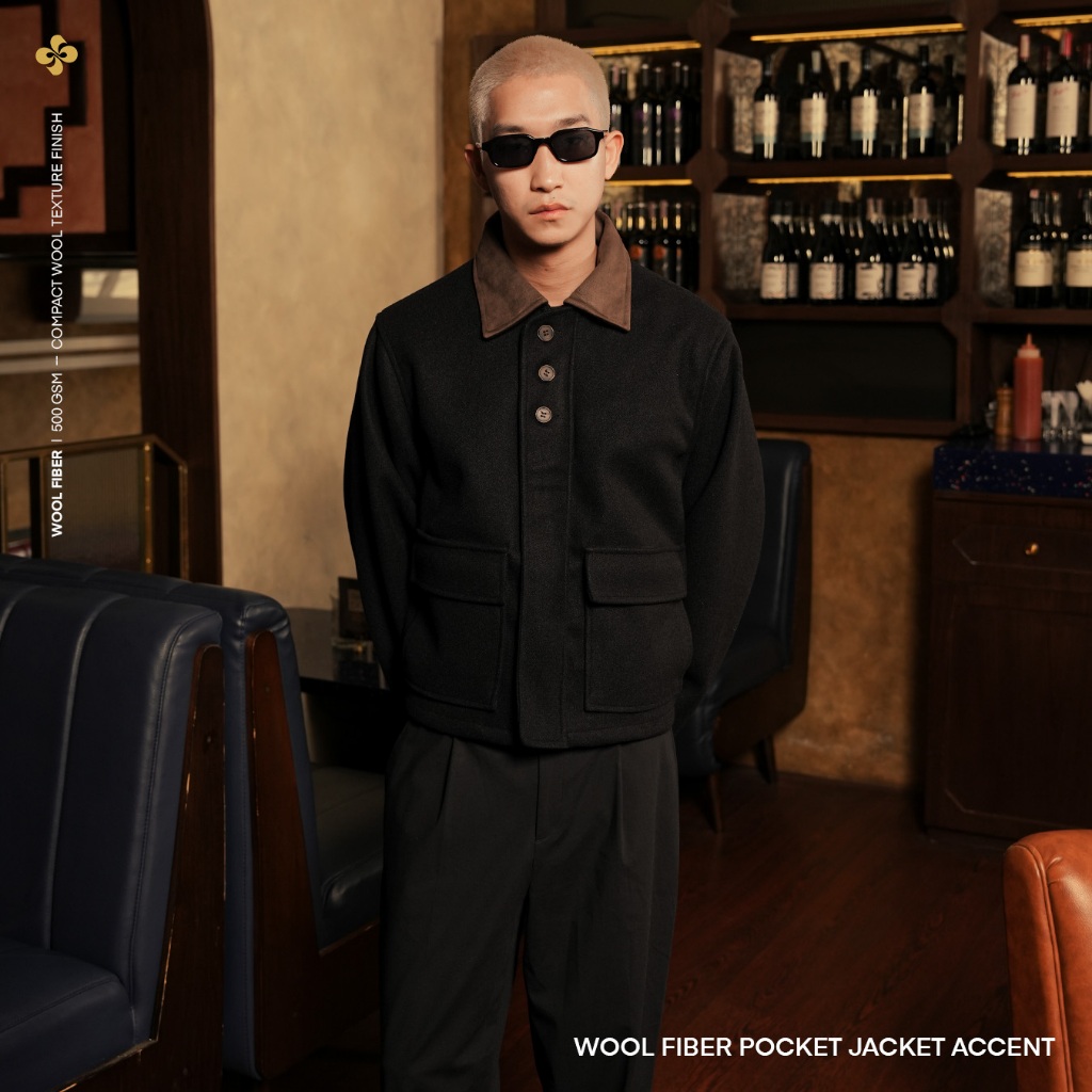 Wool Fiber Pocket Jacket Accent Suede Limited