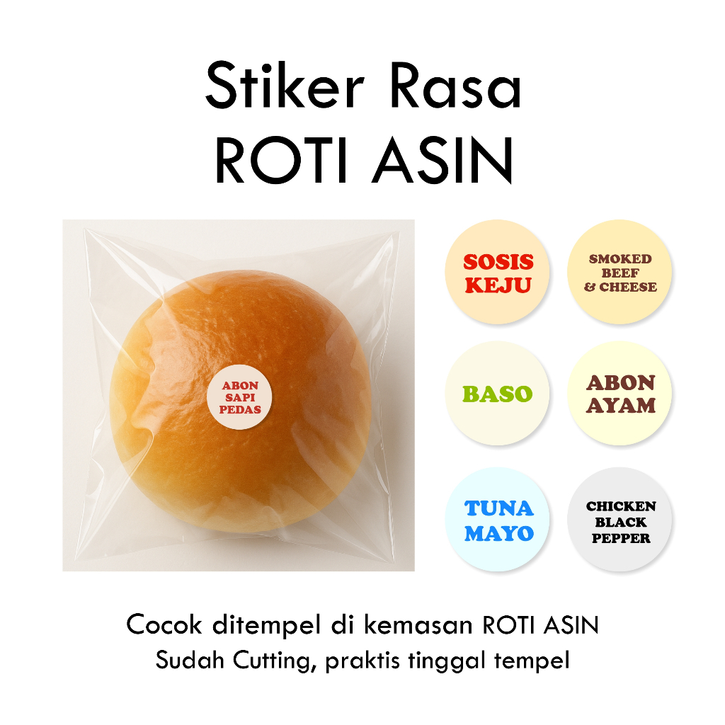 Stiker Penanda Rasa Roti Asin Bulat - Label Premium untuk Kemasan Homemade Bakery