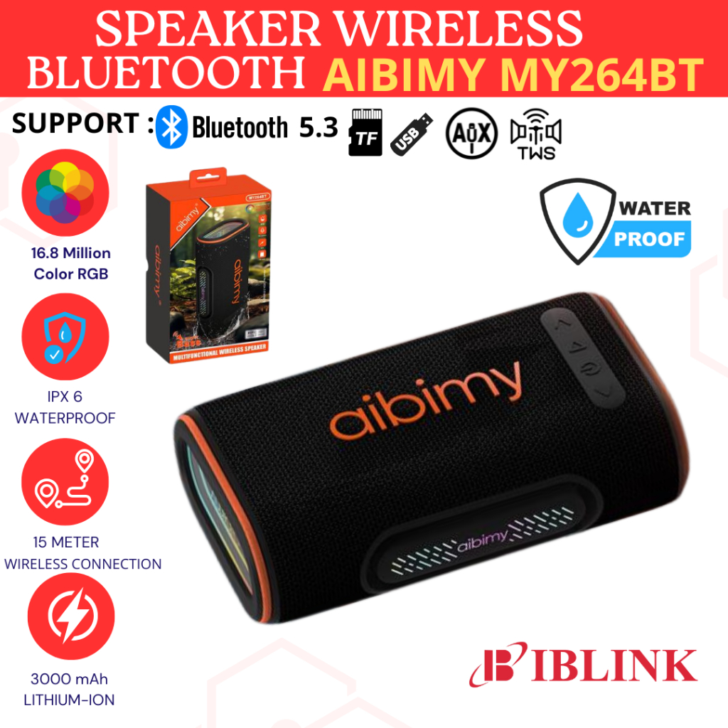 Bluetooth Speaker Aibimy MY-264BT /Speaker Mini Bluetooth 5.3 Portabel TWS Ultra Bass With RGB Light