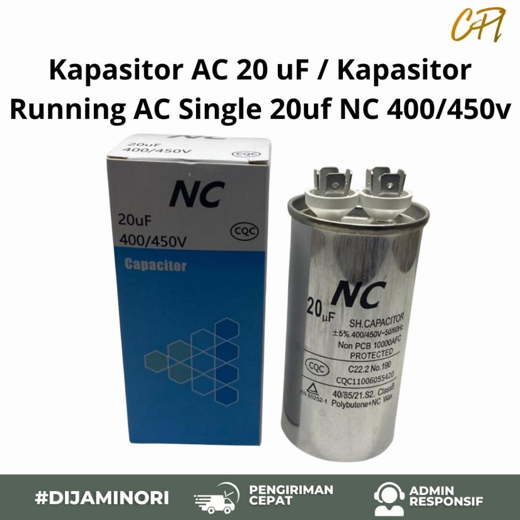 Kapasitor AC 20 uF / Kapasitor Running AC Single 20uf NC 400/450v
