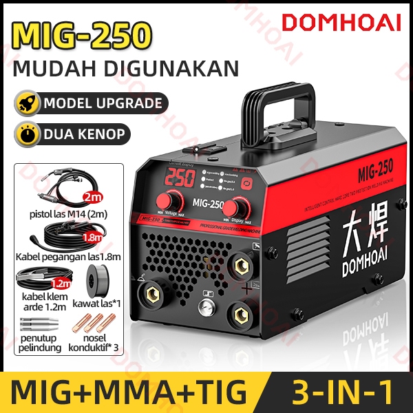 [Terlaris] DOMHOAI 3IN1 Mesin Las MIG-250 Inverter Las Listrik 450 Watt Logam Welding Machine Portab