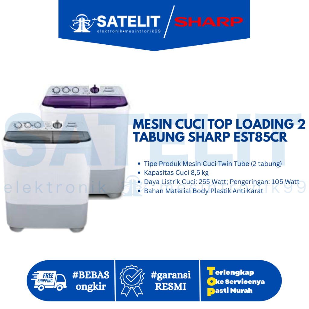 MESIN CUCI / WASHING MACHINE / ALAT CUCI PAKAIAN 2 TABUNG SHARP EST85CR