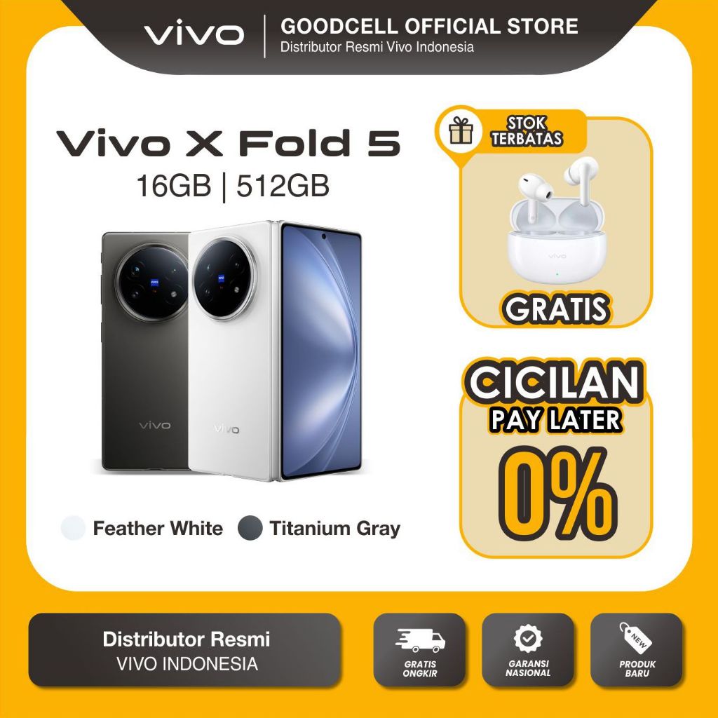 vivo X FOLD 5 5G 16/512GB - Layar 8.3inch Prosesor Snapdragon 8 Gen 3 6000mAh 80W Handphone Terbaru 