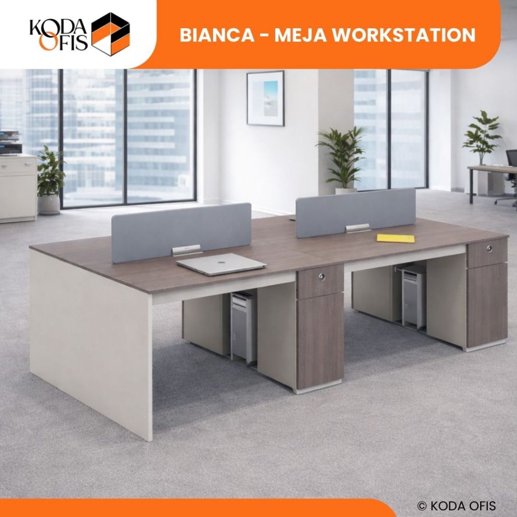 KODA OFIS Meja Kerja Staff Kantor Workstation 4 Orang Minimalis Modern - Meja Sekat Kantor Admin 4 P