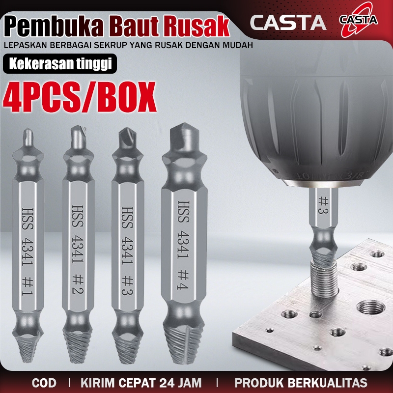 CASTA Alat Pembuka Baut Rusak Screw Extractor 4PCS/5PCS Reverse Drill Bit Double Ended Tungsten Carb