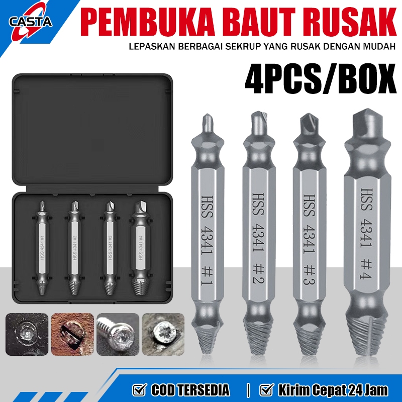 CASTA Alat Cabut Sekrup Rusak 4/5PCS Ekstraktor Baut Patah Double Ended Tungsten Carbide Mata Bor Sc