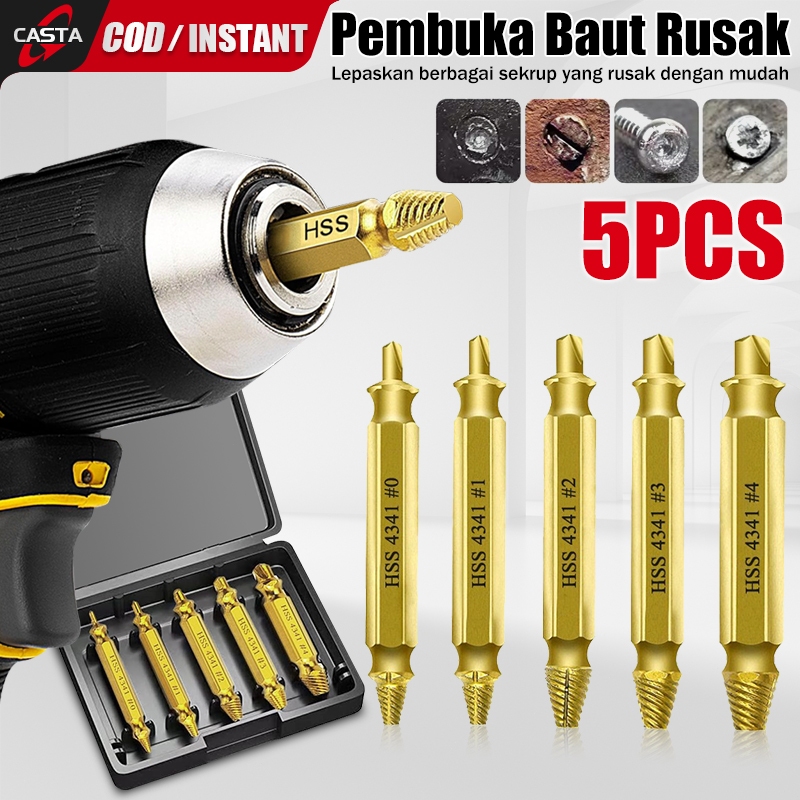 CASTA Screw Remover Set 4PCS/5PCS Tungsten Carbide Double Ended Ekstraktor Sekrup Rusak Patah Selip 