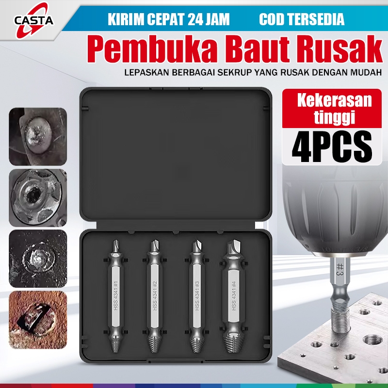 CASTA Ekstraktor Sekrup Patah 4PCS/5PCS Set Mata Bor Tungsten Carbide Double Ended Remover Baut Rusa