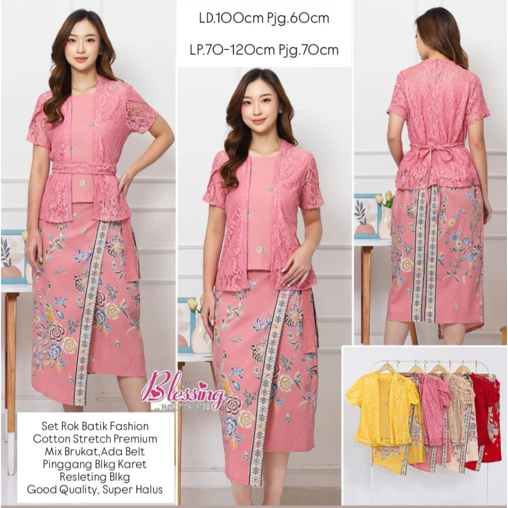 Setelan kebaya modern terbaru model blouse brukat rok batik modern kebaya fashion