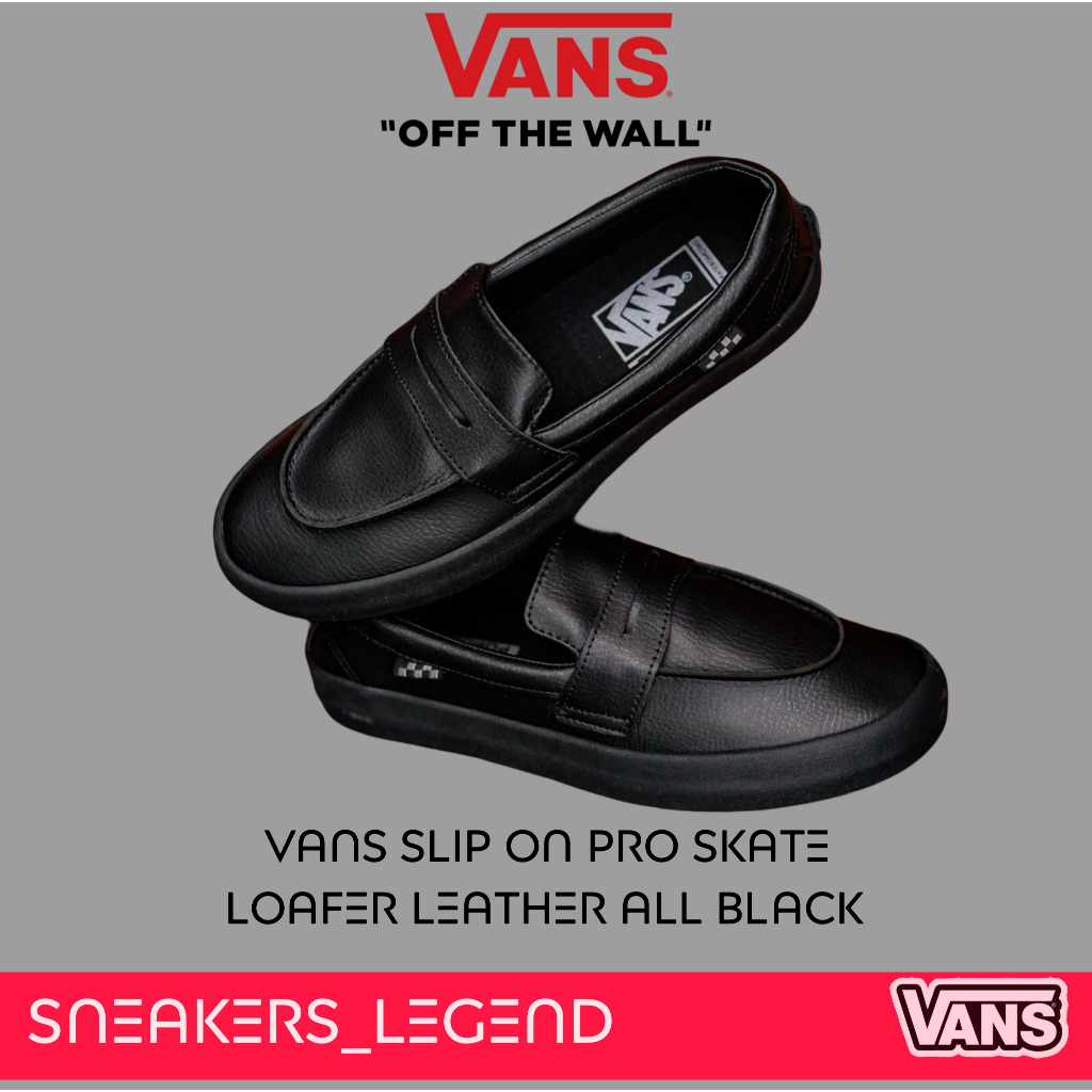 Vans Slip On Pro Skate Loafer Leather All Black Original 100% Free Paperbag Sticker Cod Bnib Garansi