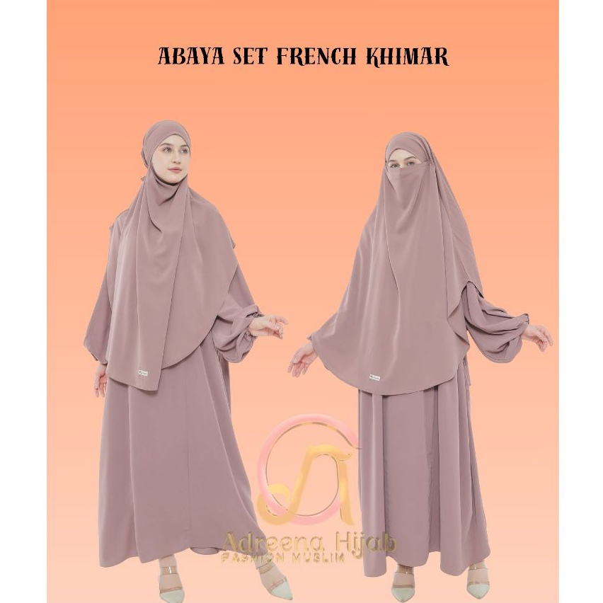 Adreena - Nusa Abaya Khimar Set (Abaya Gamis Set French Khimar Haji dan Umrah Bahan Cooltech)