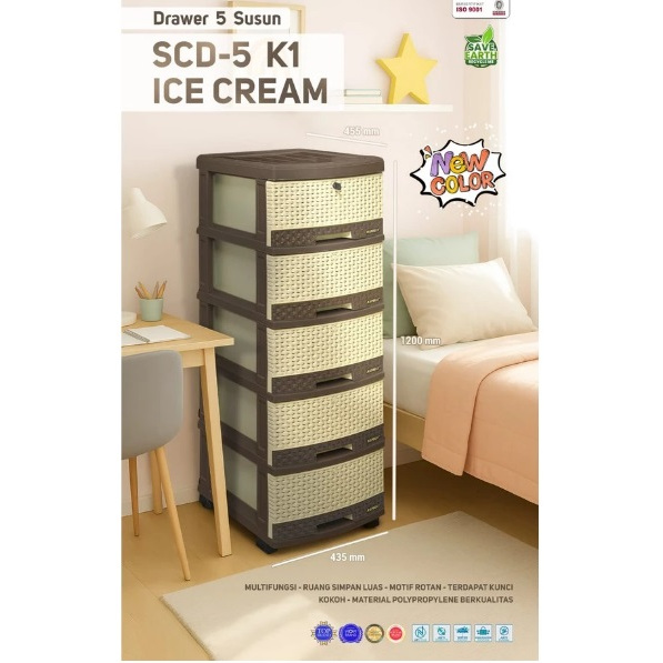 NAPOLLY Lemari Plastik LACI Biru Levis Cream Rotan KUAT KOKOH