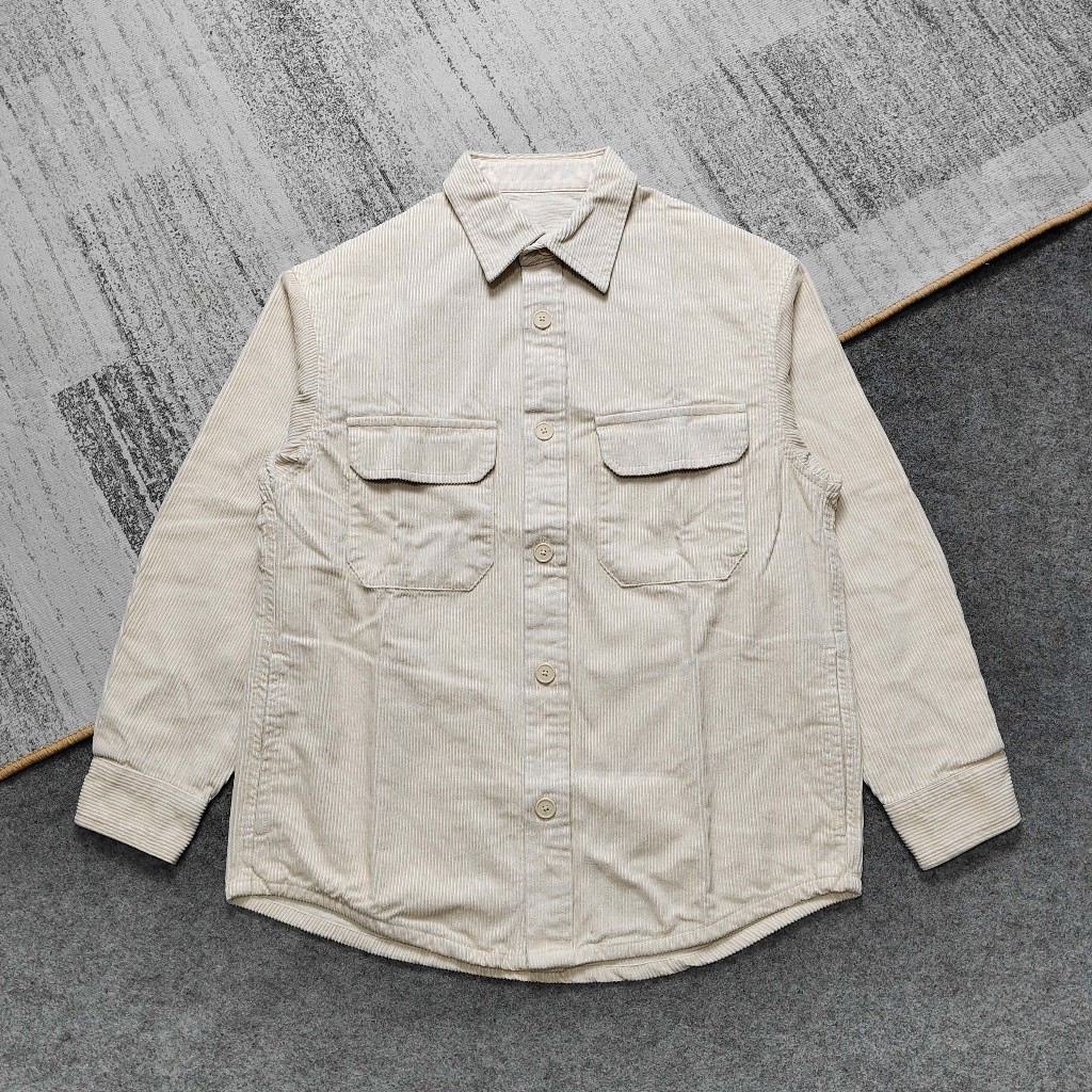 GU Uniqlo Corduroy Overshirt Kemeja Outer Luaran Off White