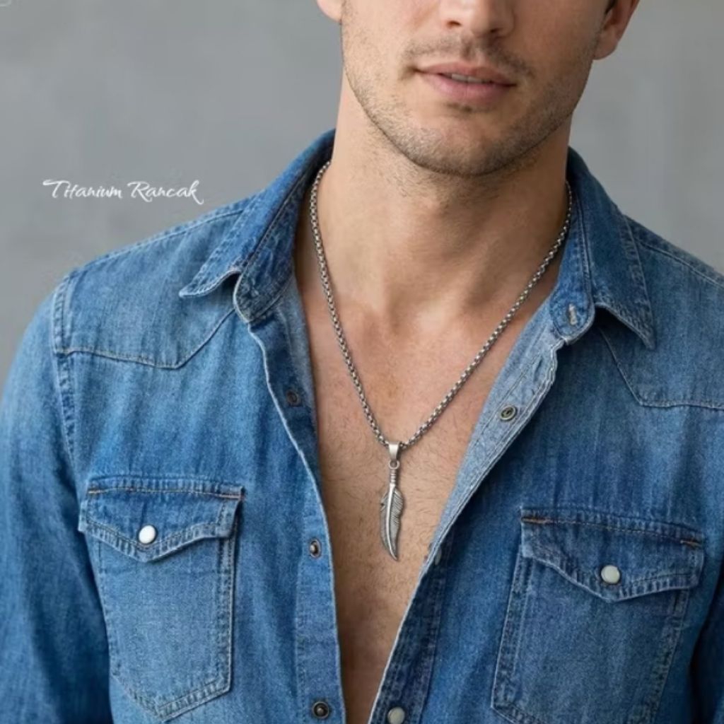 Kalung Petir Titanium Anti Karat | Rantai Tambang Unisex | Liontin Petir / Bintang / Bulu