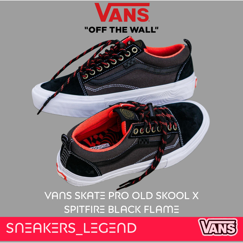 Vans Skate Pro Old Skool x Spitfire Black Flame Original 100% Free Paperbag Sticker Cod Bnib Garansi