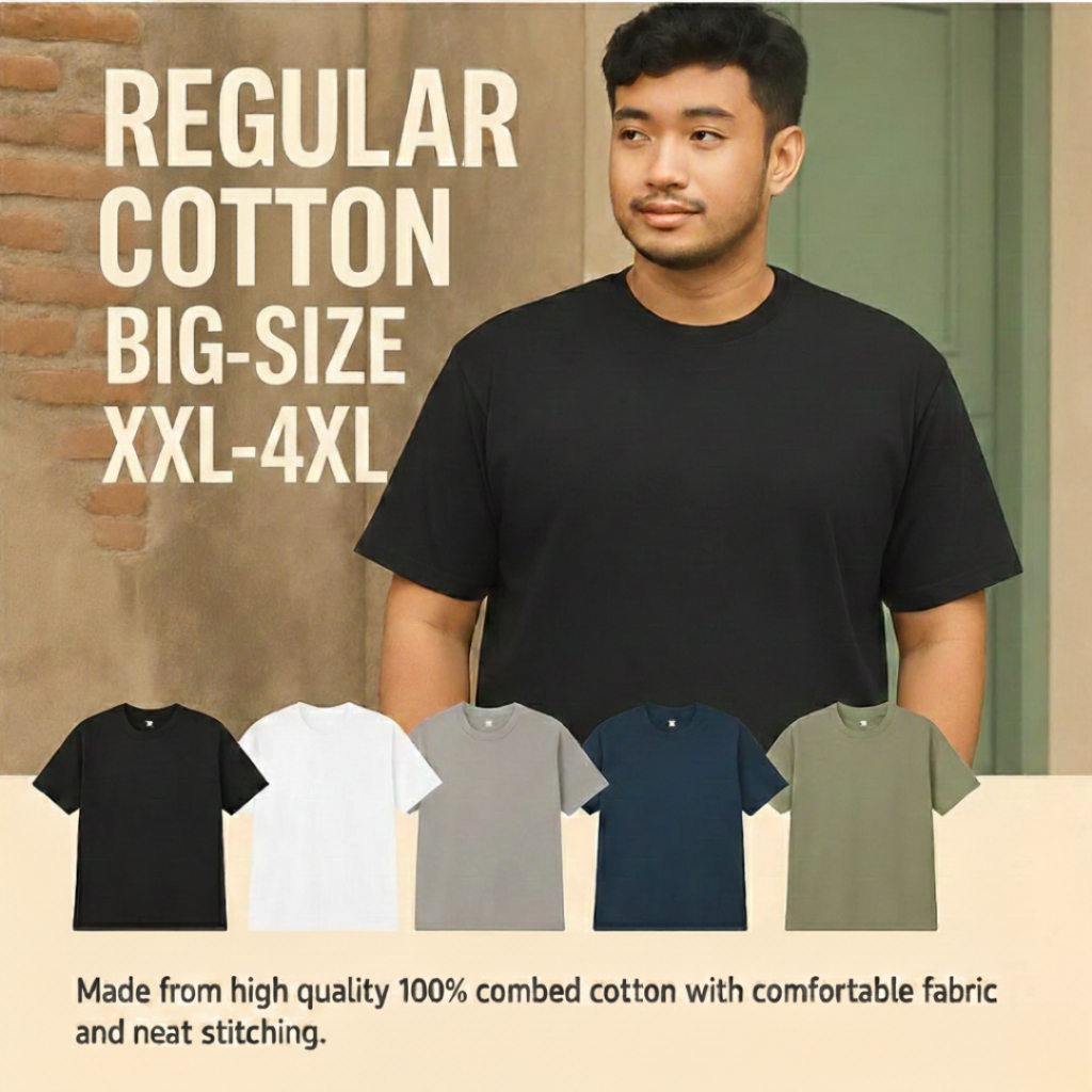 Kaos Polos Cotton premium Big Size Atasan Pria Wanita Oblong Pendek Bahan Katun Premium XXL/2L Jumbo