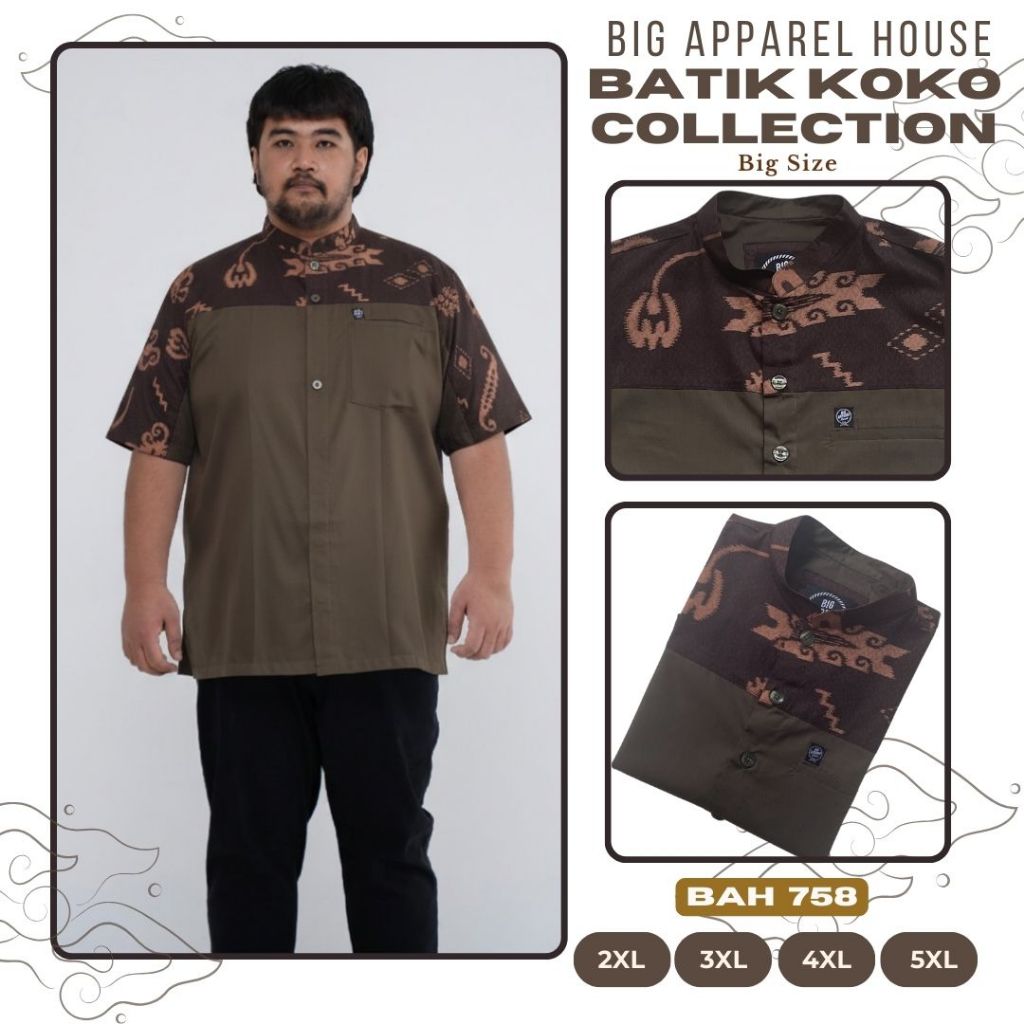 BAH758 | Big Apparel House | Kemeja Koko Baju Batik Jumbo Pria Big Size Katun Printing Adem Lengan P