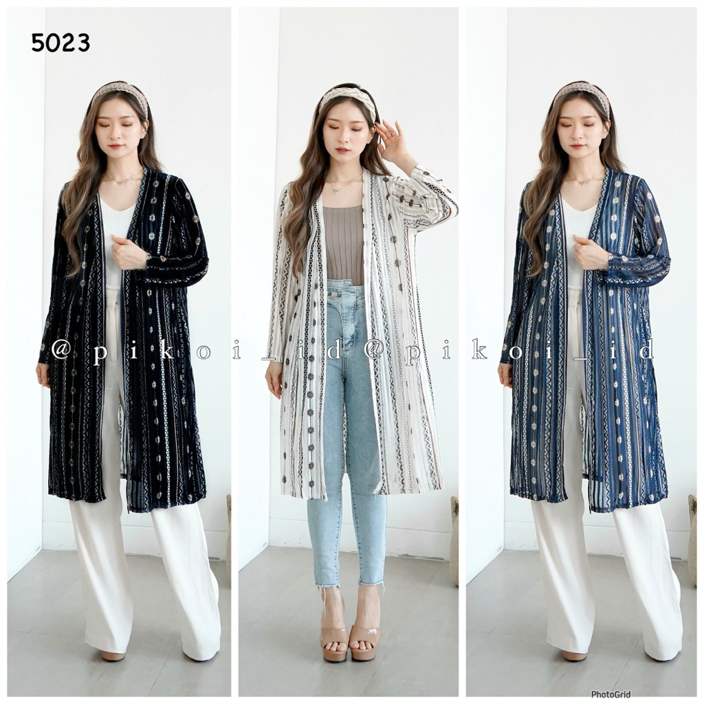 Cardigan murah fringe korean style bordir bunga / cardigan tribal / cardigan bohemian / outer putih 