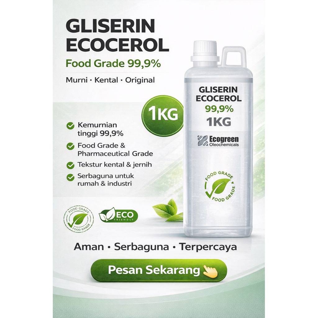 gliserin/glyserin/vg/gliserol 1 kg kadar 99% usp  murni ecocerol original food grade HALAL