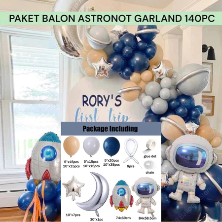 Paket Ulang tahun Garland Astronot 140pcs / Dekorasi Ulang Tahun Tema Astronot Anak Laki Laki