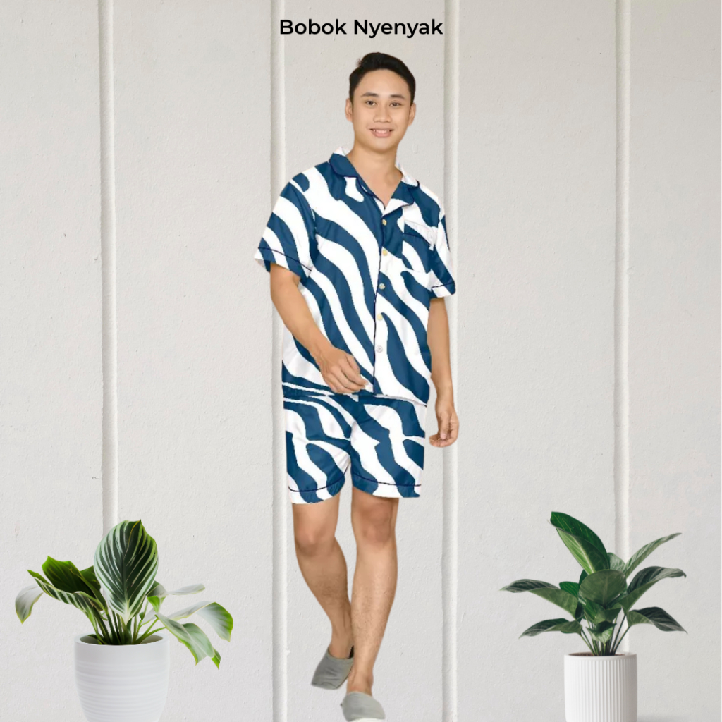 Piyama Baju Tidur Pria Katun Sintetis 1 Set Baju & Celana Pendek
