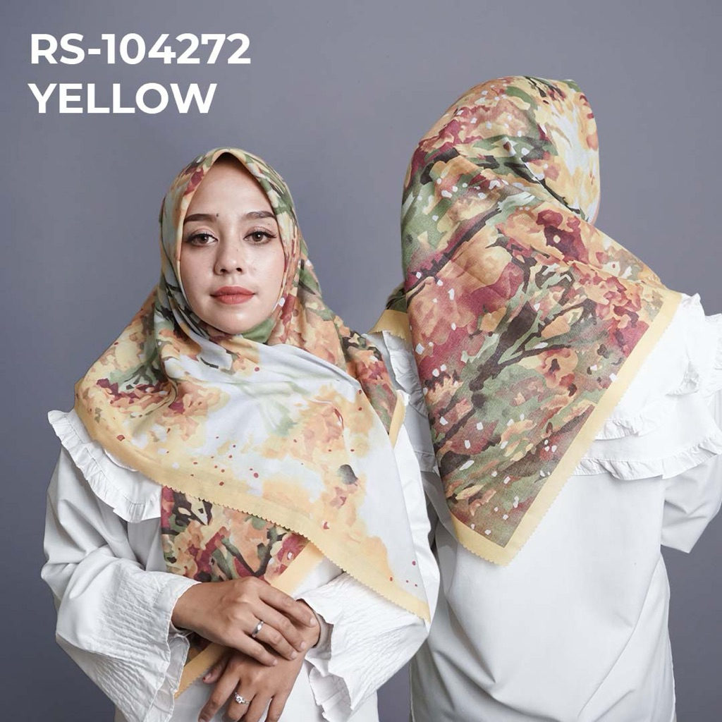 RS-104272 YELLOW Hijab Jilbab Dennay Scarves Voal Motif Segi Empat Basic Laser Cut