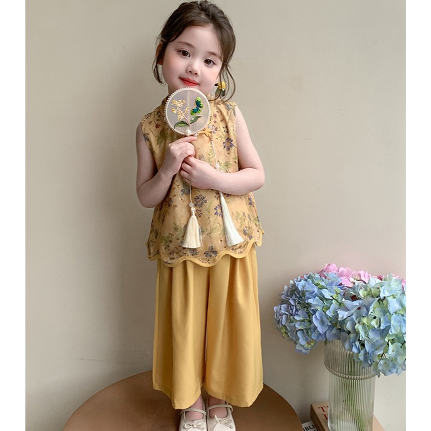 Setelan Cheongsam Hanfu Anak Perempuan Imlek CNY Gold
