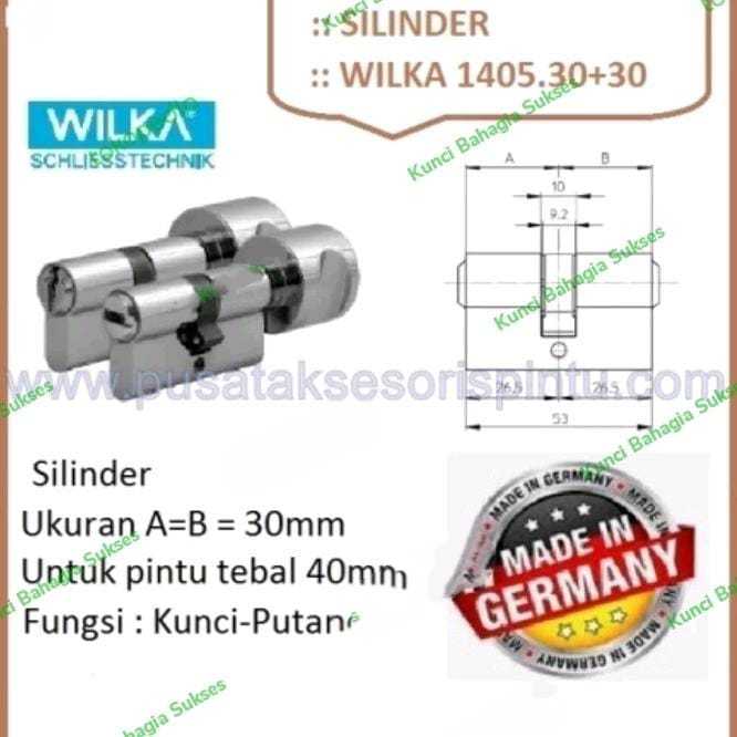 SILINDER KUNCI PINTU CYLINDER WILKA 1405-30+30 (KUNCI-PUTAR) 6CM