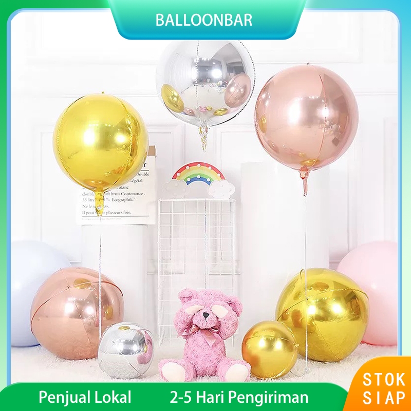 Balon Foil 4D Orbz 22 Inch Warna Cerah | Balon Bulat Mengkilap Dekorasi Pesta Ulang Tahun & Event