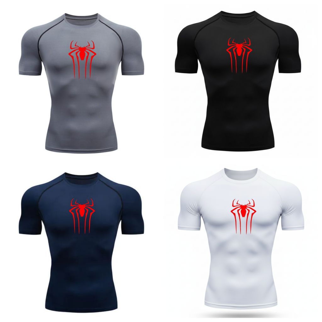 Kaos Olahraga Spiderman red Kompresi Shirt Short Slaave Baju Gym Fitnes Compression bahan elastis ad