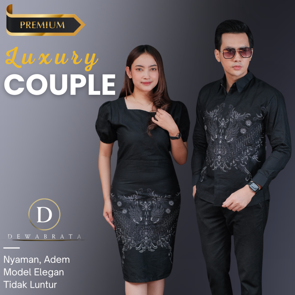 Batik Couple Modern Elegan Motif Mahama Set Couple Kemeja Dress Couple Keluarga Furing Premium