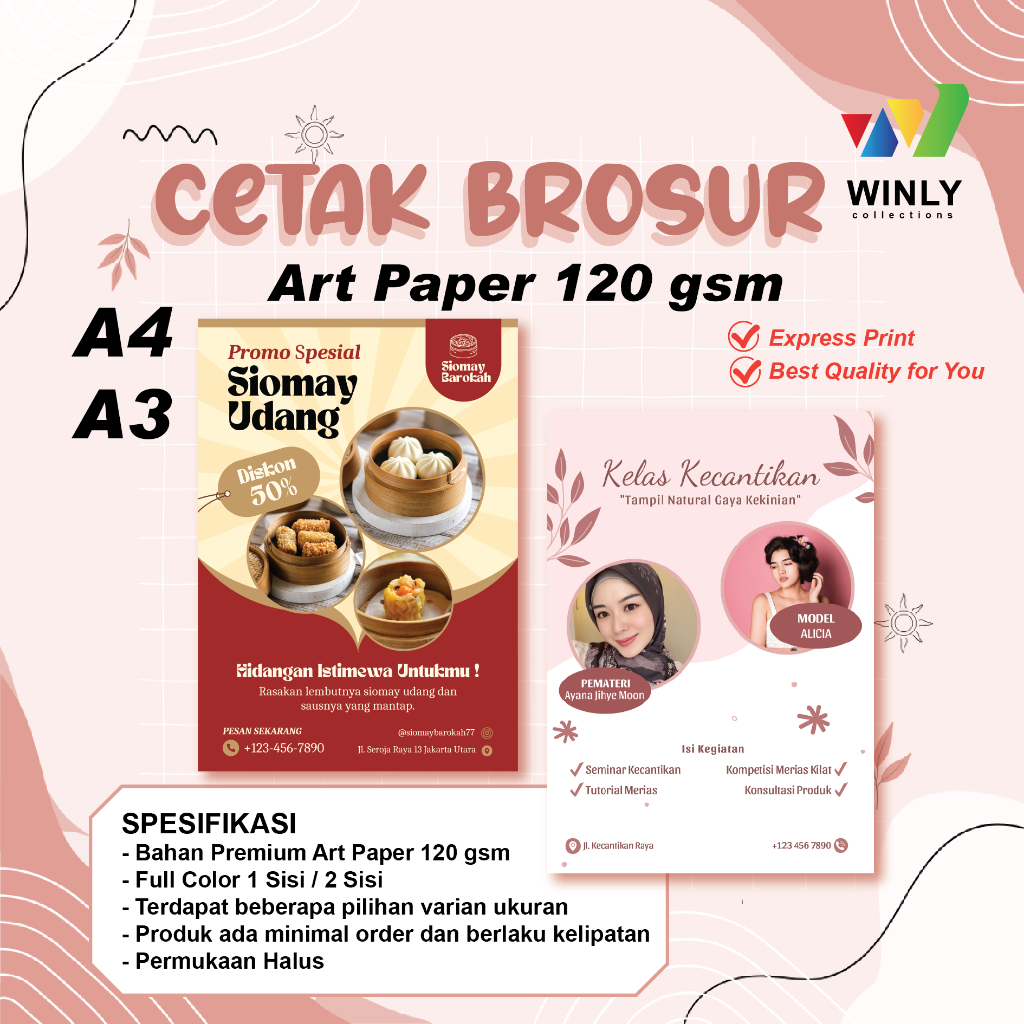 CETAK BROSUR A3 A4 FLYER LEAFLET ART PAPER 120 gsm 1 SISI 2 SISI Premium Proses CEPAT Selebaran RIM