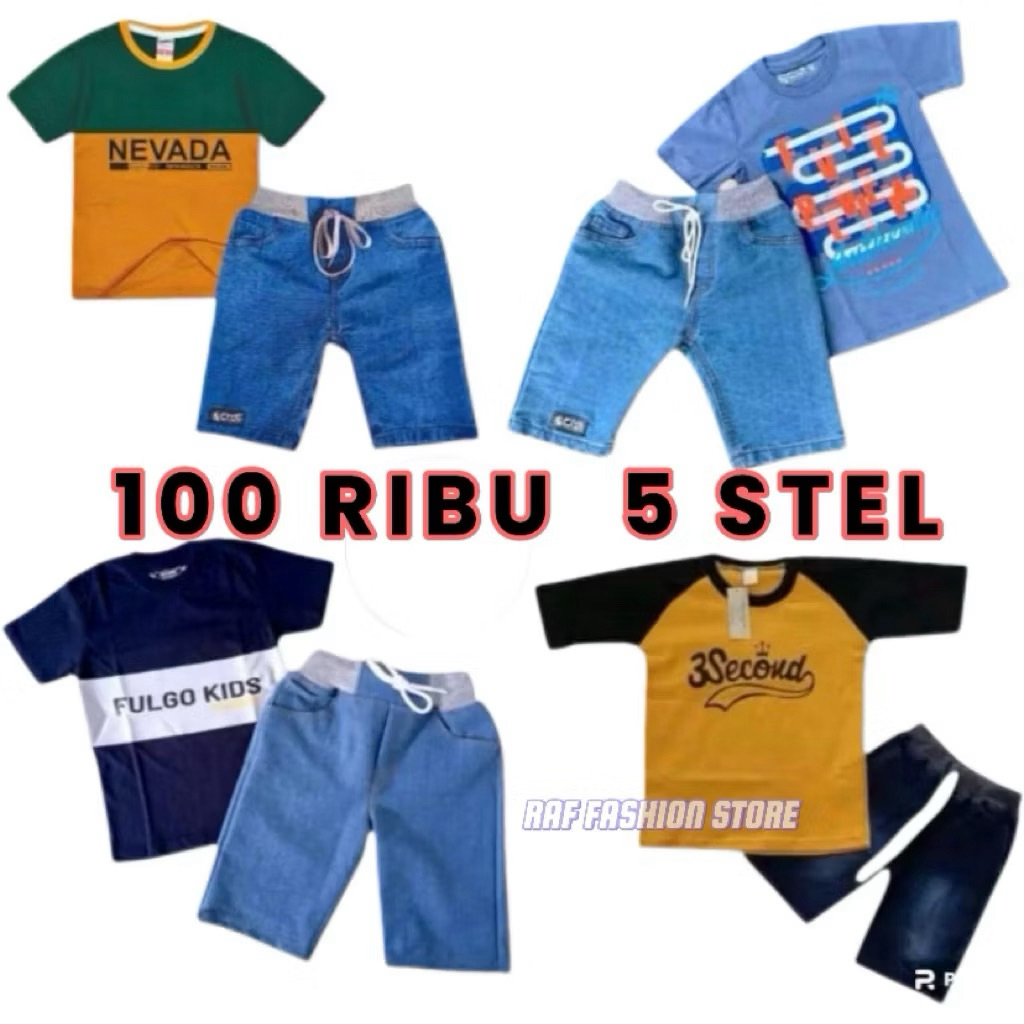 PROMO 100 RIBU DAPAT 5 SETELAN ANAK LAKI-LAKI 5 BAJU+5 CELANA JEANS PENDEK