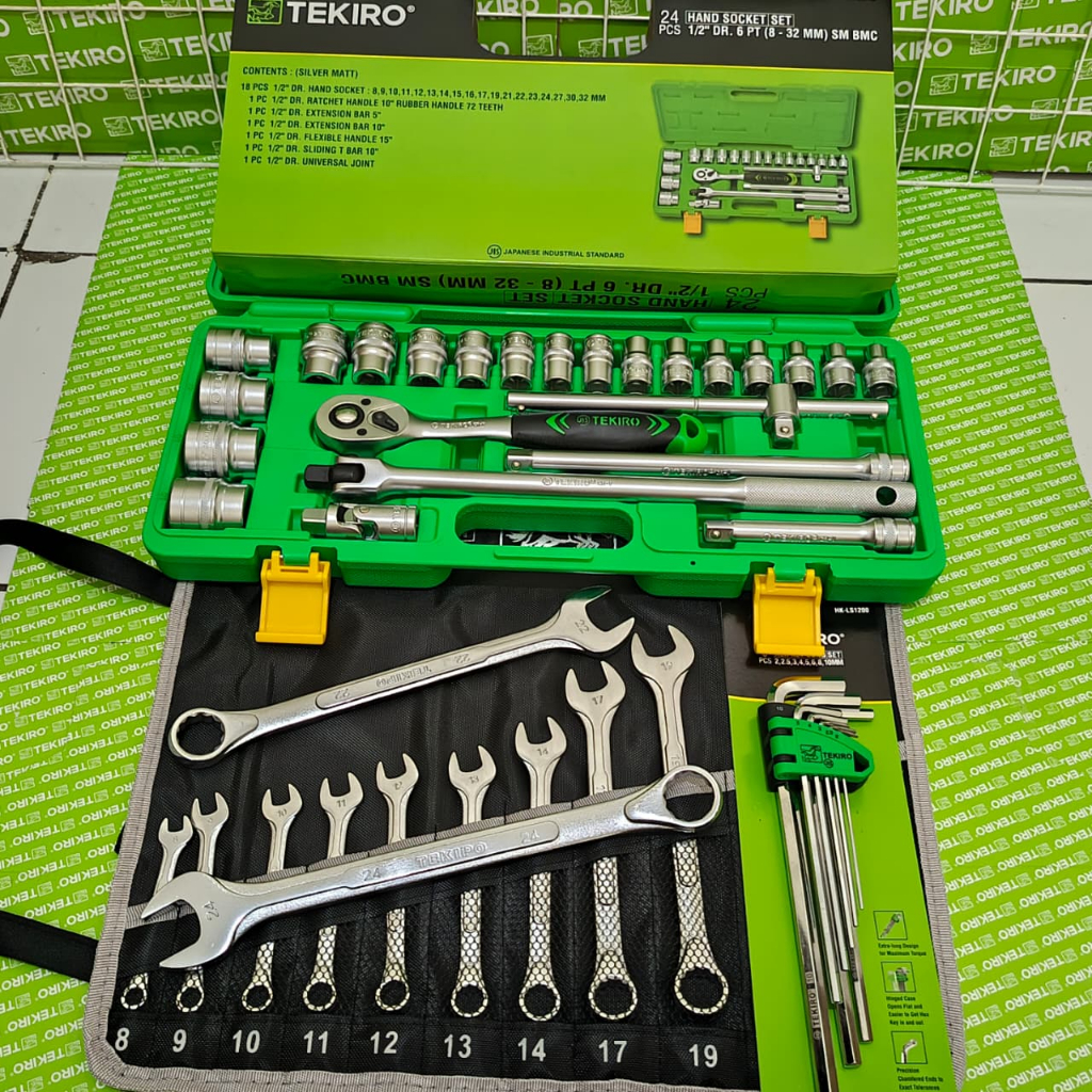 TEKIRO Kunci Sok Shock Set 24Pcs 8 - 32 Mm 1/2 6Pt Box Plastik / Kunci Ring Pas Set 11 pcs/ Tekiro K